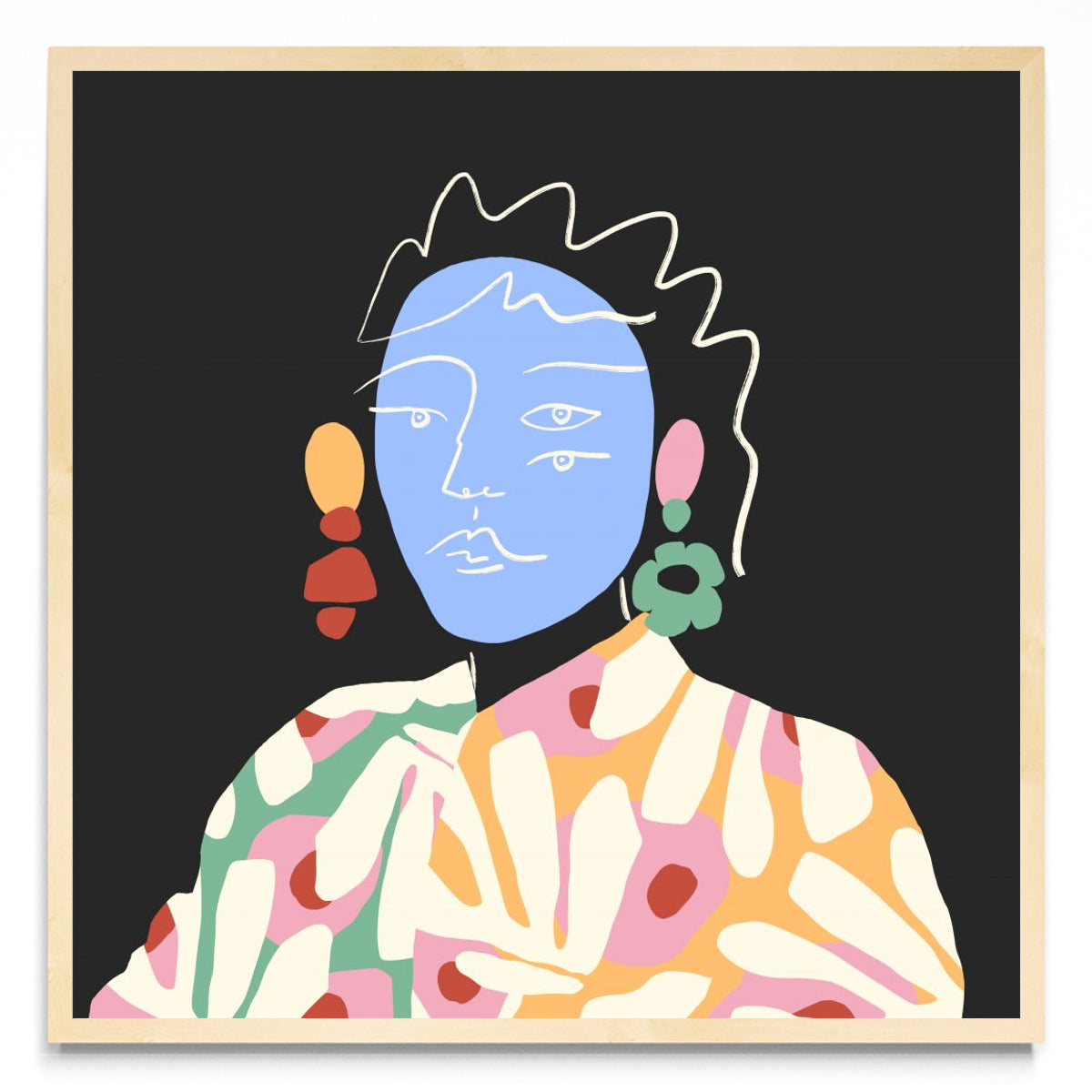 La cara azul y las flores blancas - Cuadrado MC