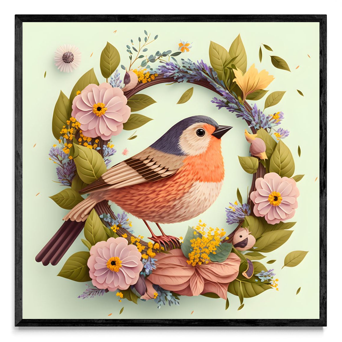 COLLAGE PAJARO Y FLORES - Cuadrado N