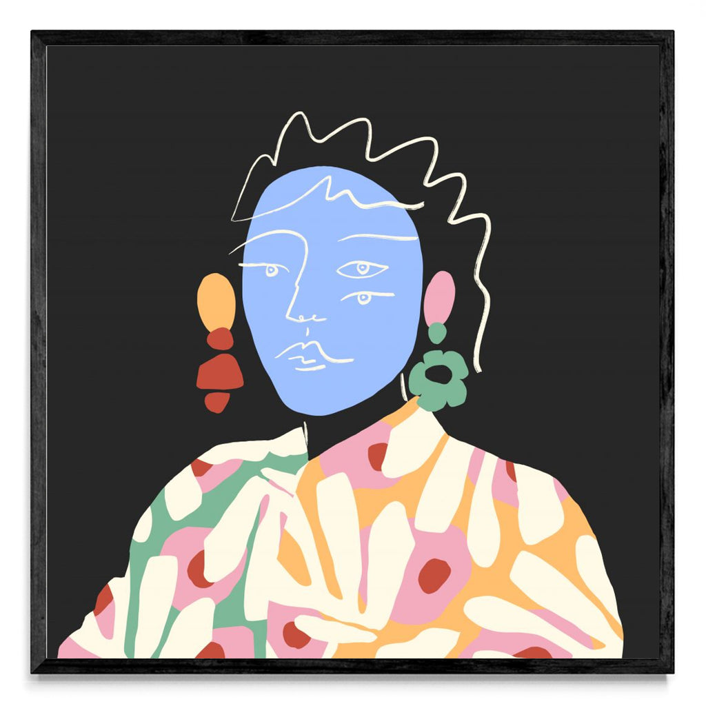La cara azul y las flores blancas - Cuadrado N