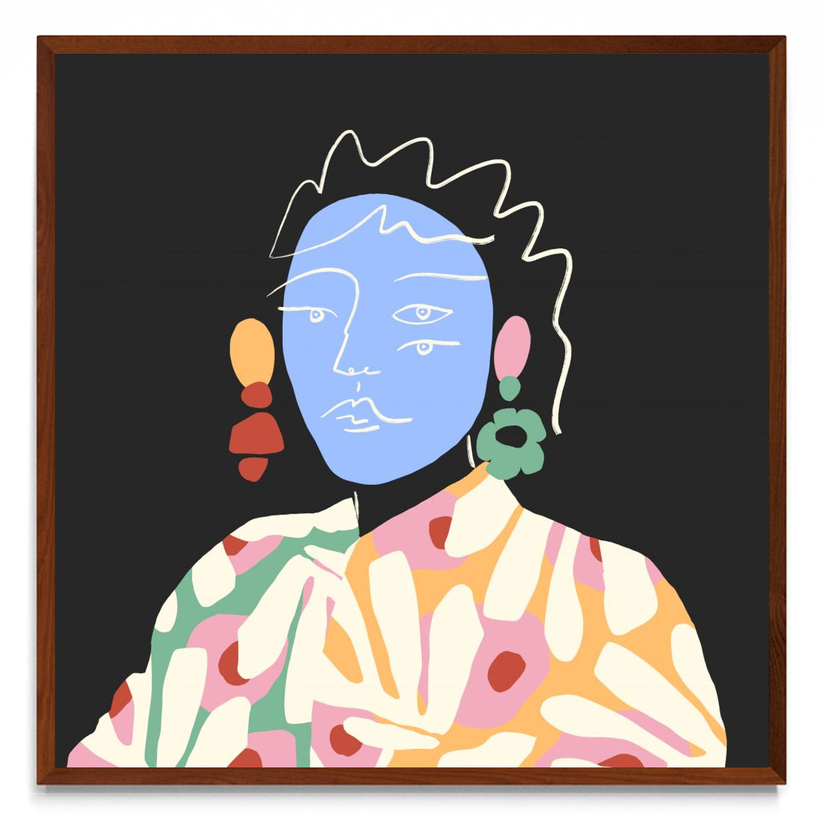 La cara azul y las flores blancas - cuadrado MO