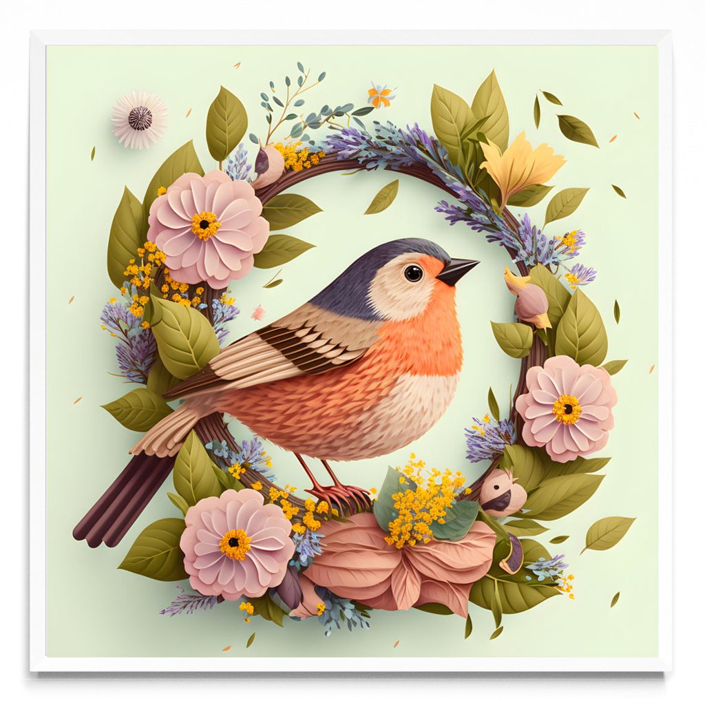 COLLAGE PAJARO Y FLORES - Cuadrado BL
