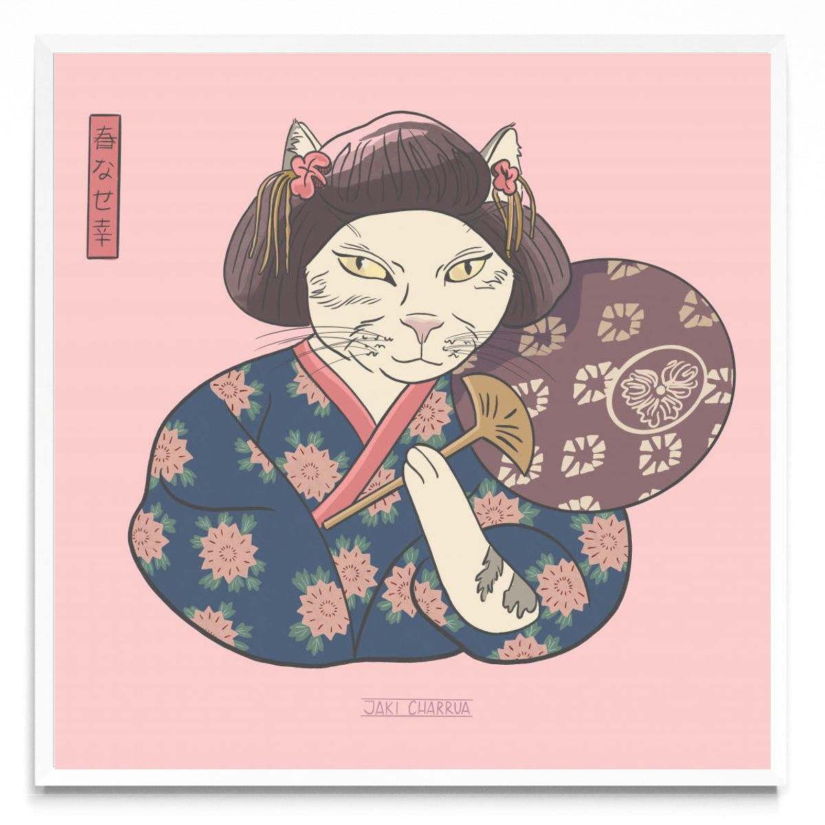 Geisha Cat Rosa - Cuadrado BL