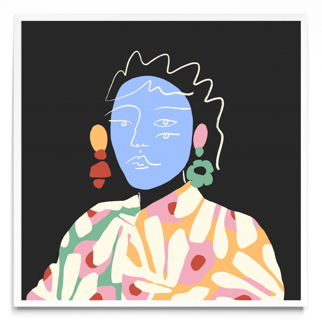 La cara azul y las flores blancas - Cuadrado BL