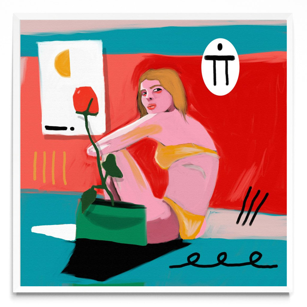 Mujer y rosa - Cuadrado BL