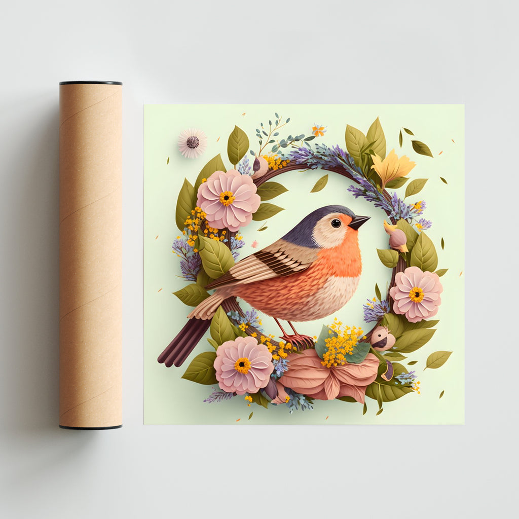COLLAGE PAJARO Y FLORES - Cuadrado solo print