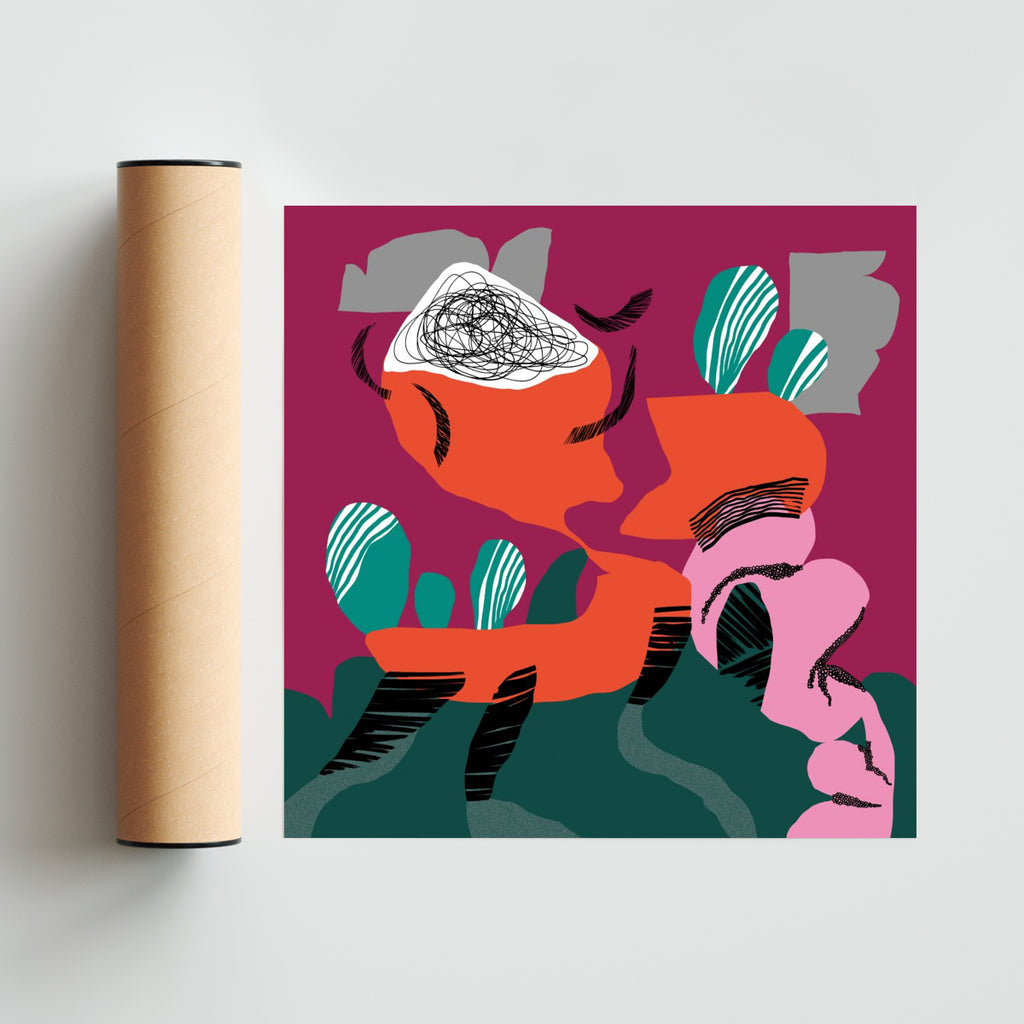 Paisaje con cueva. - Cuadrado solo print
