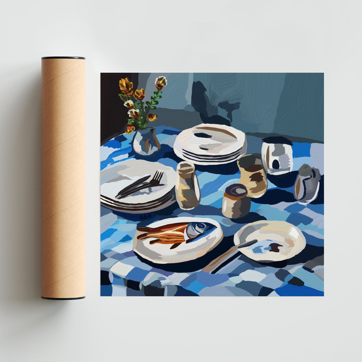 Reunión y mesa servida - Cuadrado solo print