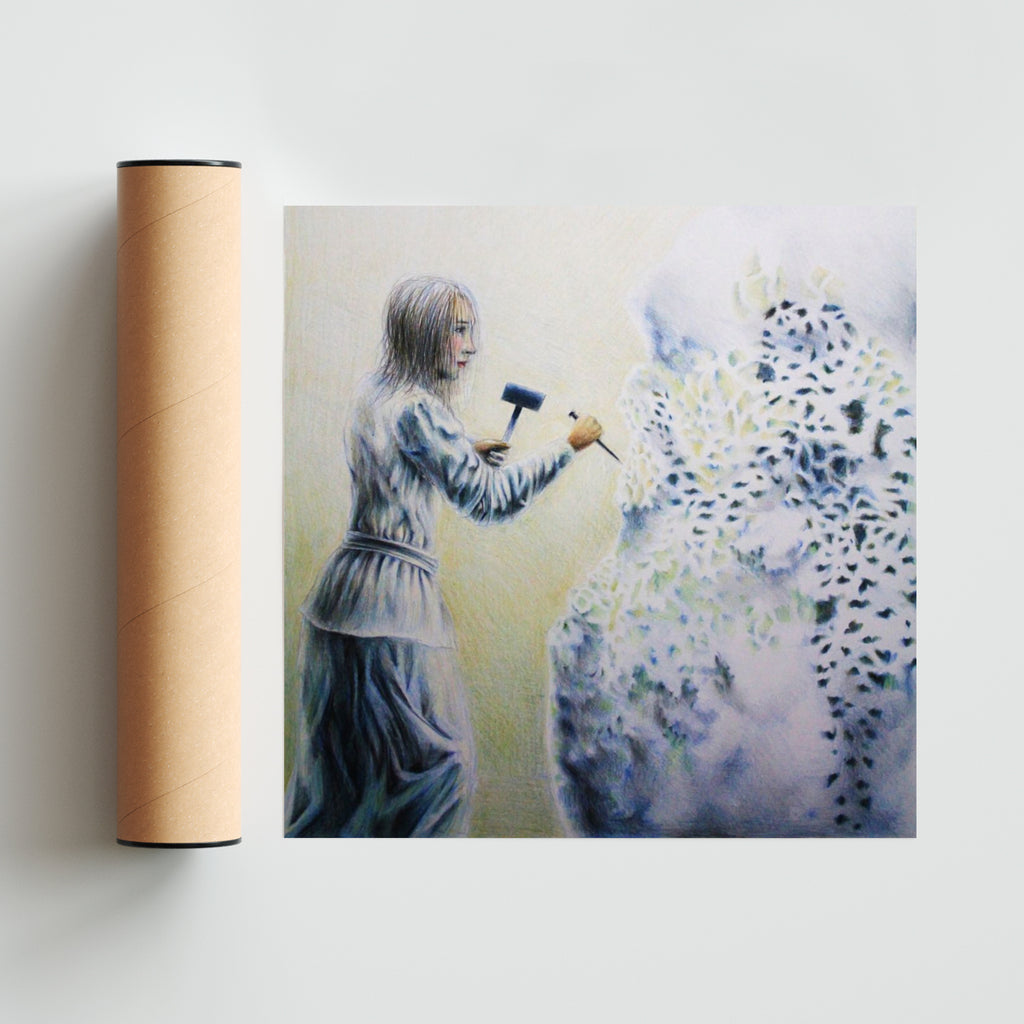 Escultora de hielo. - Cuadrado solo print