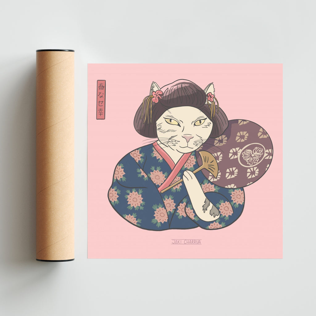 Geisha Cat Rosa - Cuadrado solo print