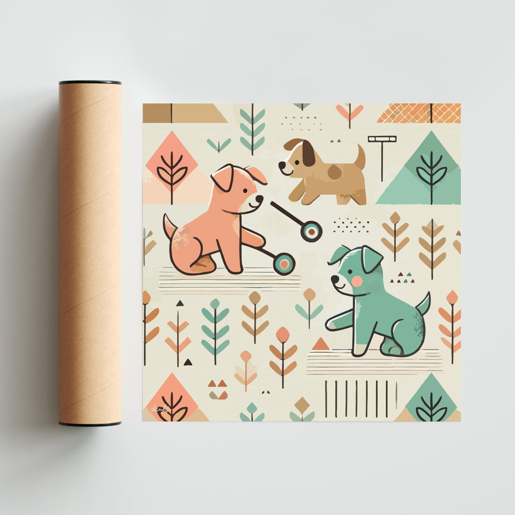 Perros Jugando - Cuadrado solo print