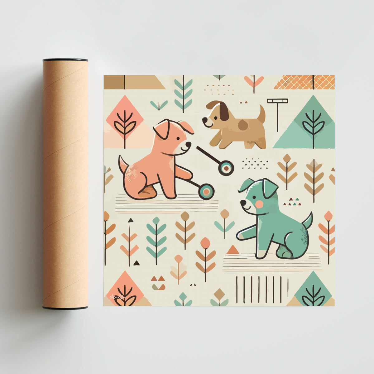 Perros Jugando - Cuadrado solo print