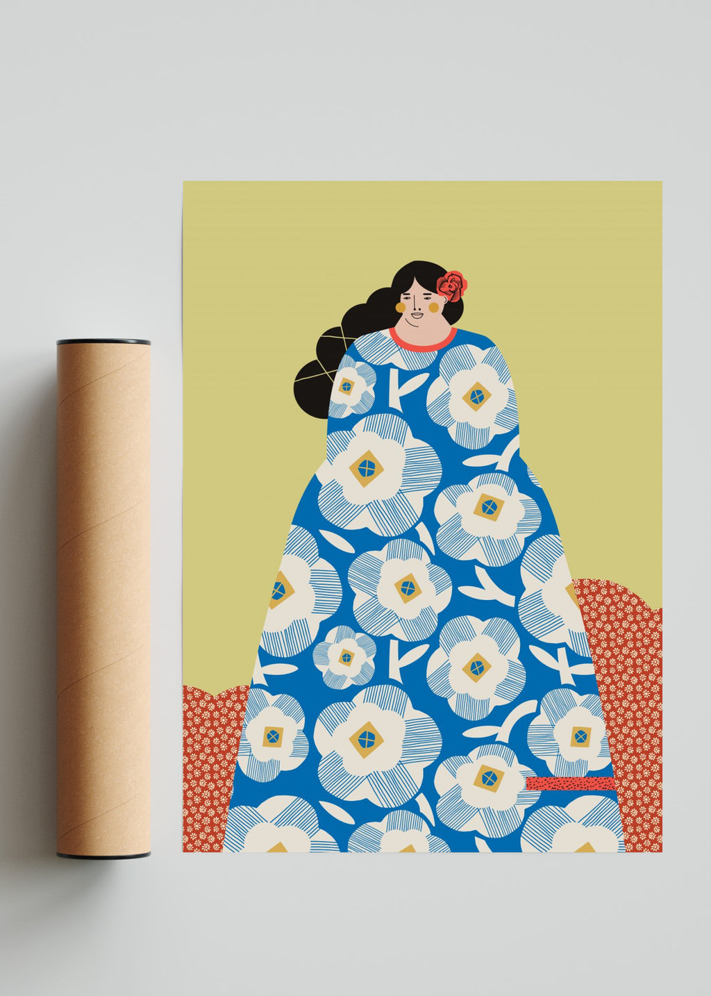 Mujer con vestido Azul - Retrato solo print