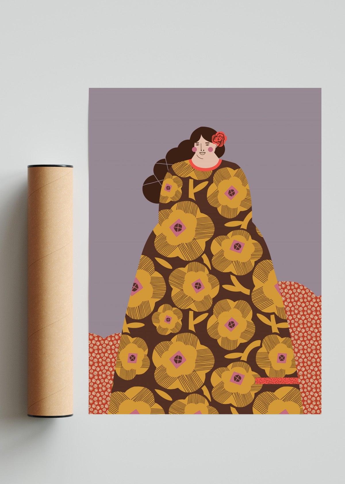 Mujer con vestido marrón - Retrato solo print