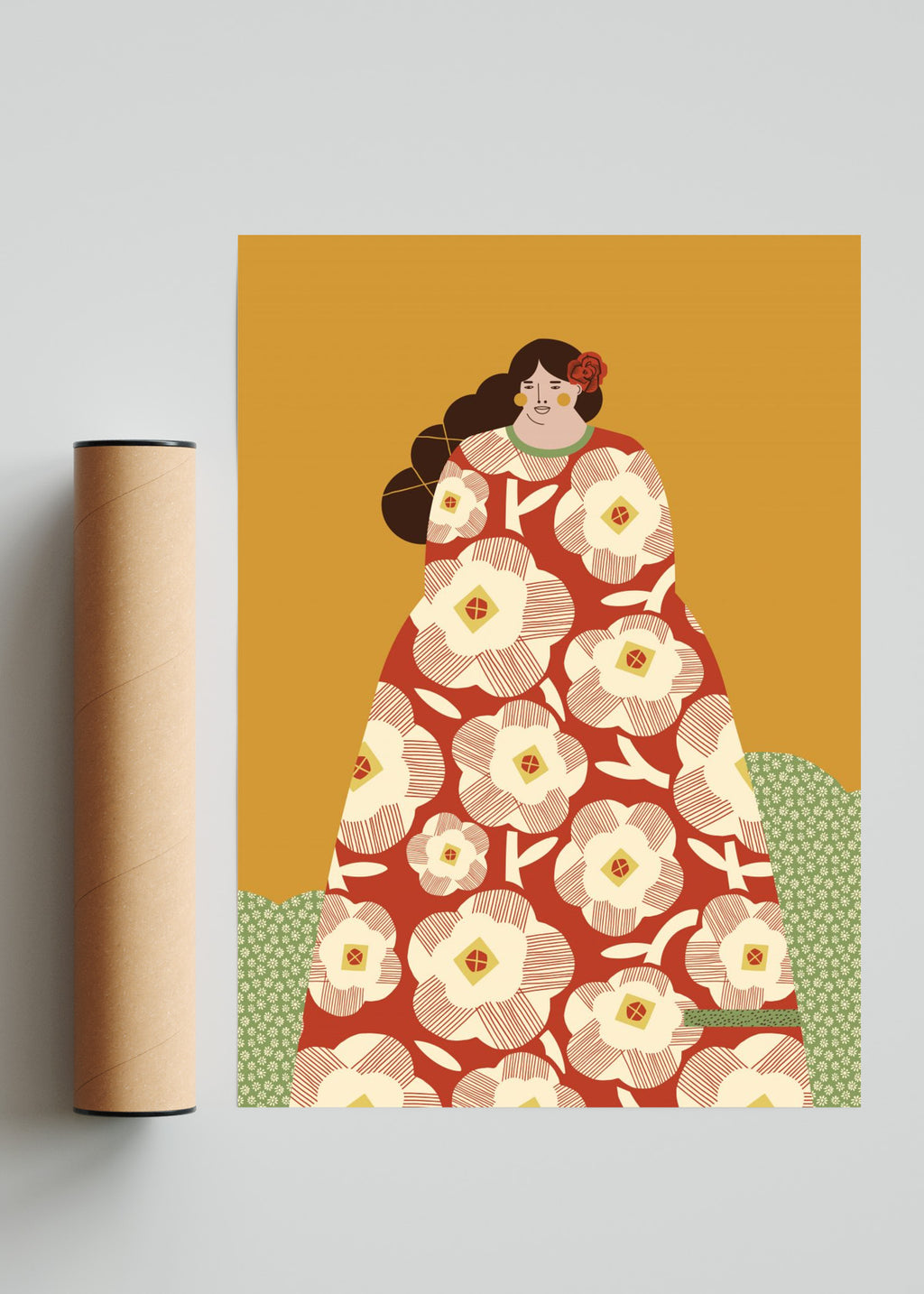 Mujer con vestido rojo - Retrato solo print