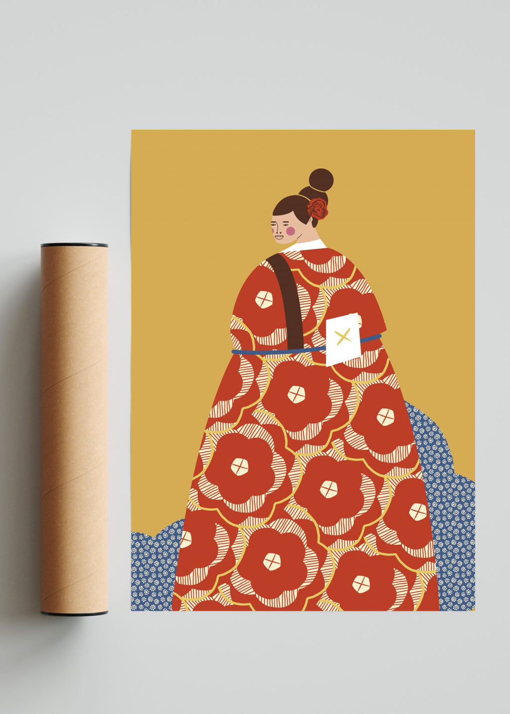 Mujer con Kimono Rojo - Retrato solo print