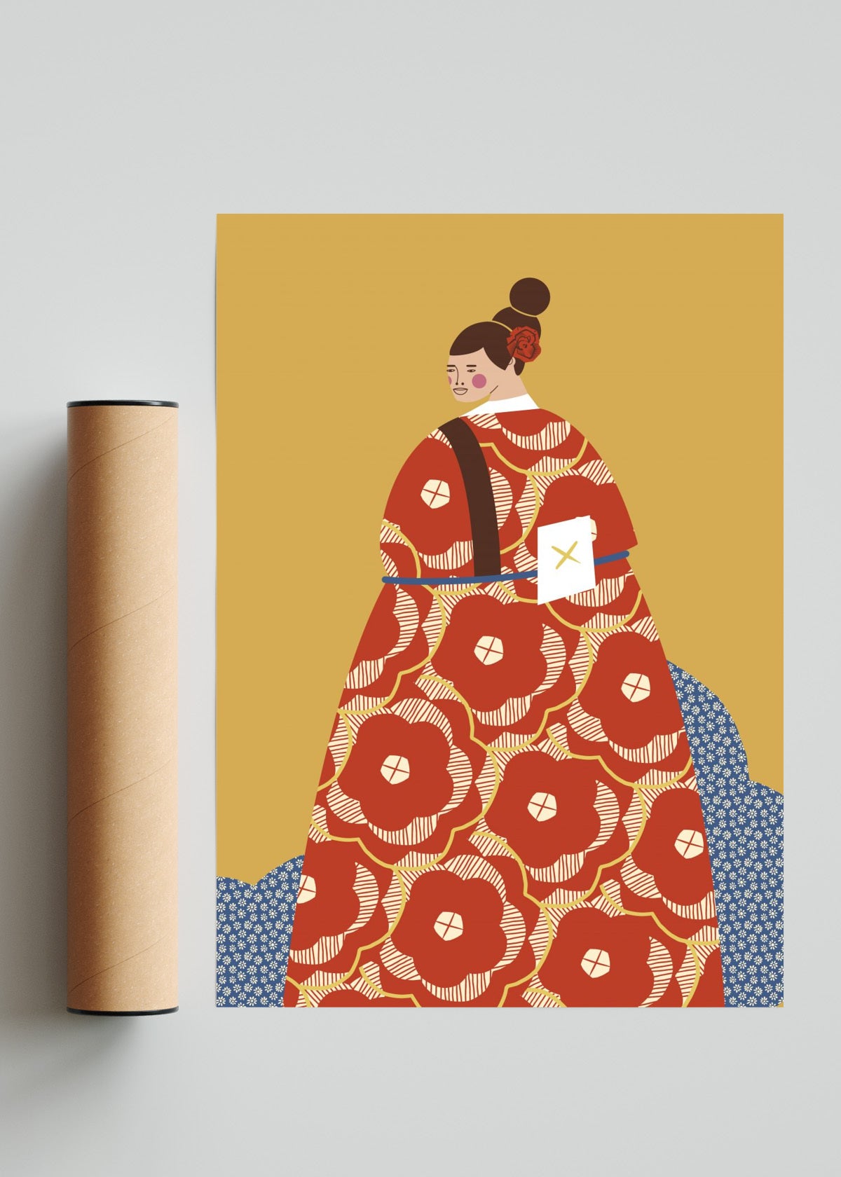Mujer con Kimono Rojo - Retrato solo print
