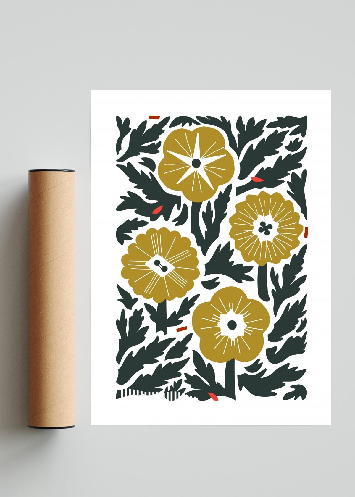 Cuatro Flores - Oro - Retrato solo print