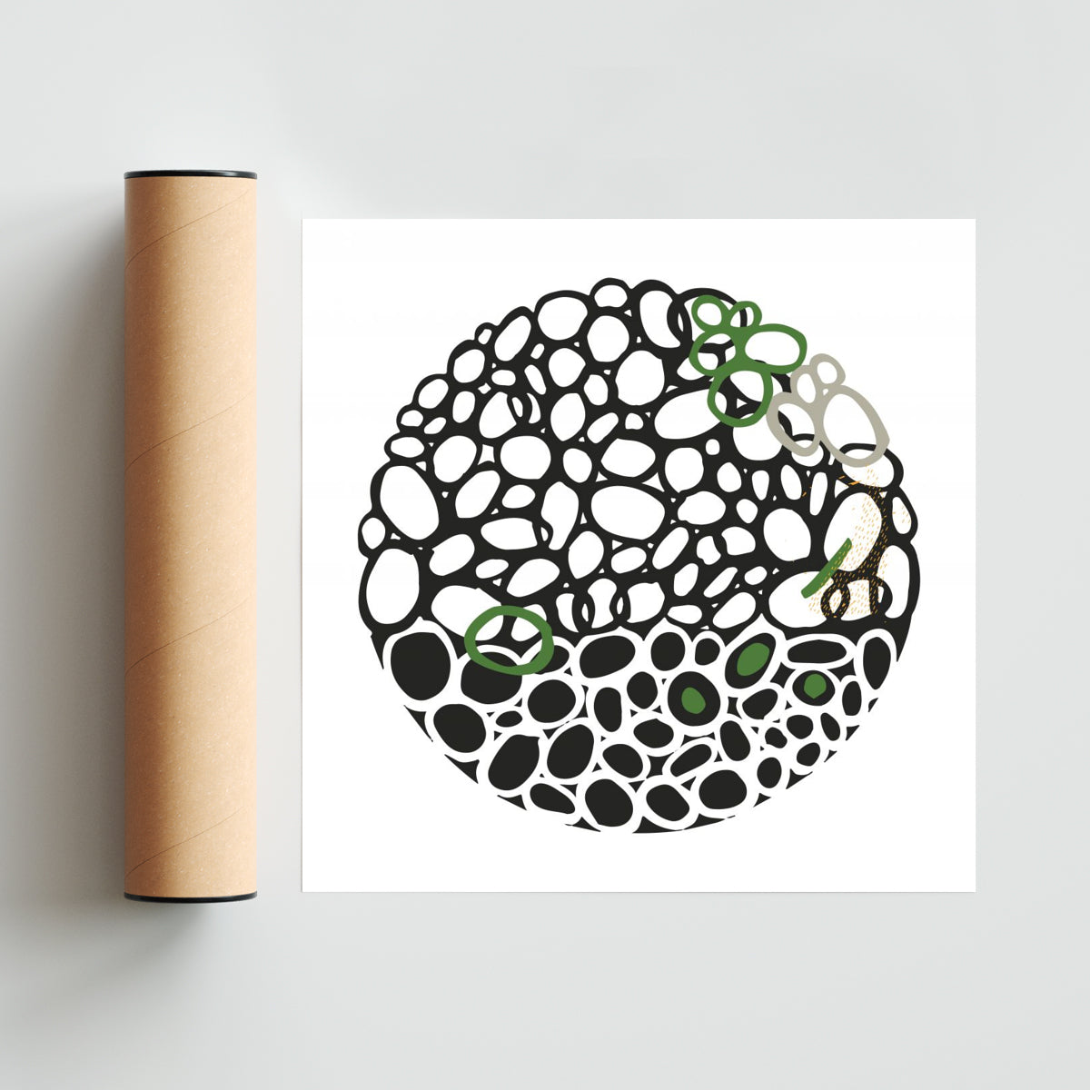 STONE CIRCLE - NEGRO Y VERDE - Cuadrado solo print