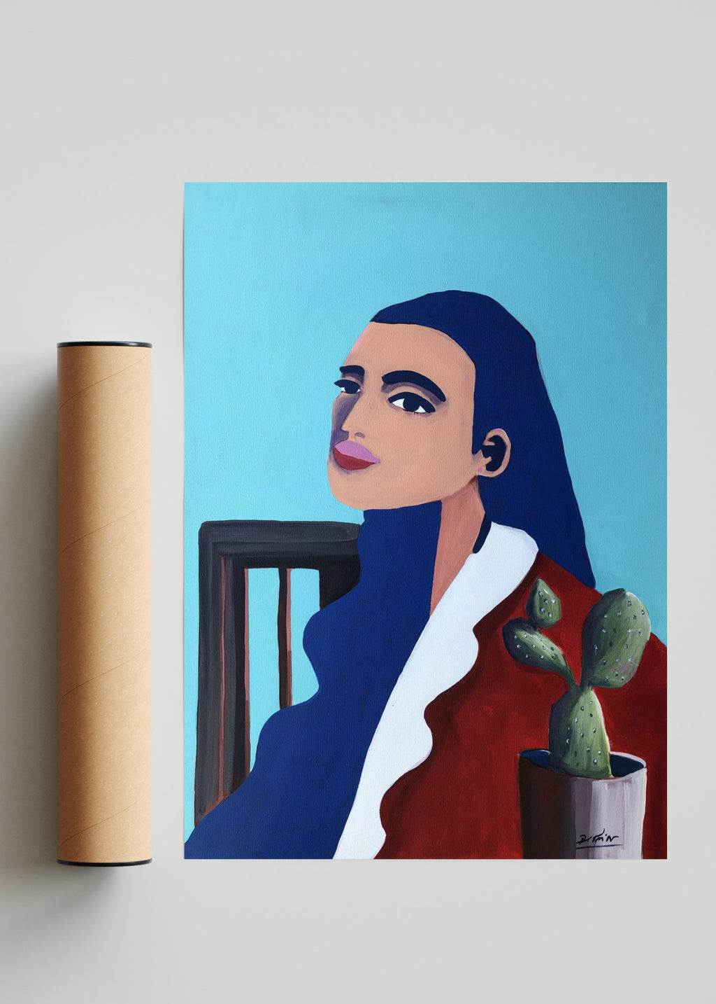 Mujer con cactus. - Retrato solo print