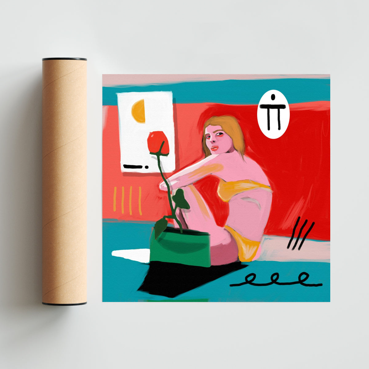 Mujer y rosa - Cuadrado solo print