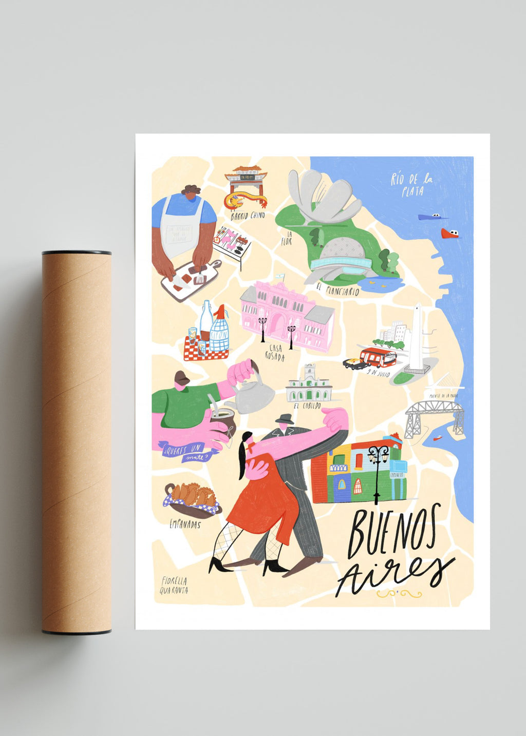 Mapa ilustrado Buenos Aires - Retrato solo print