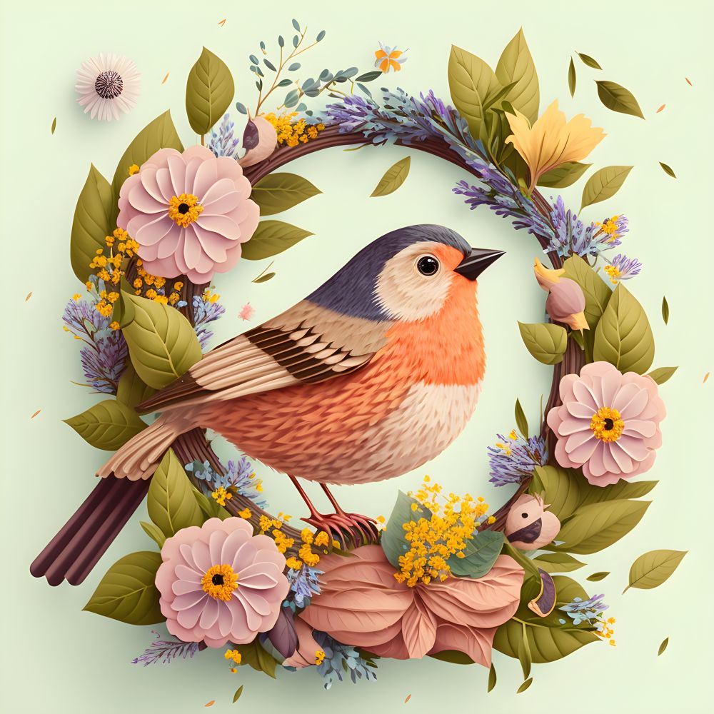 COLLAGE PAJARO Y FLORES