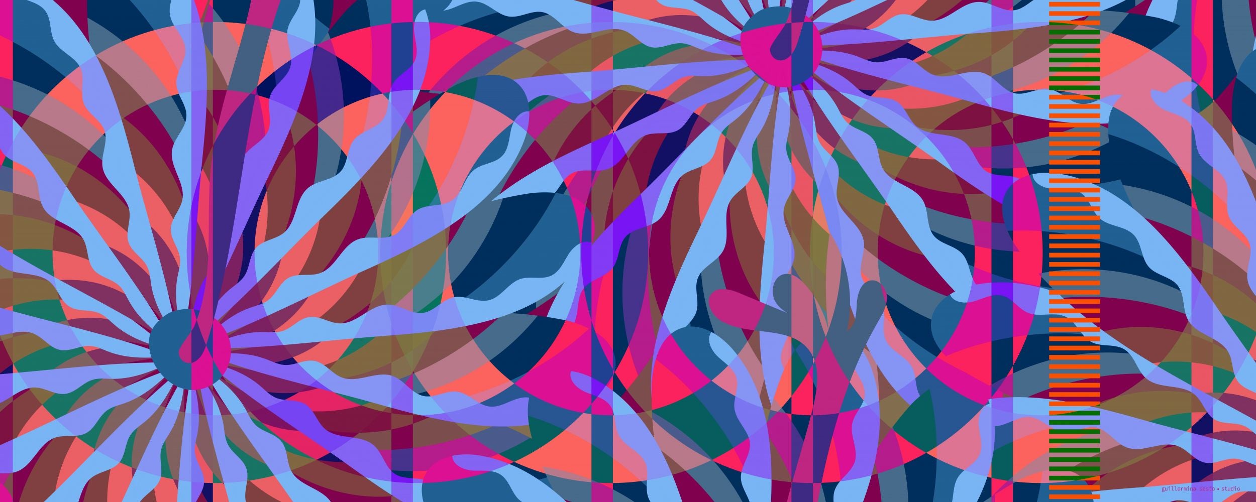 Panoramic Abstract Flower Blau