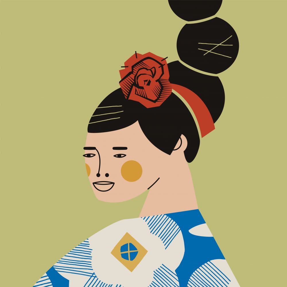 Retrato con vestido Azul