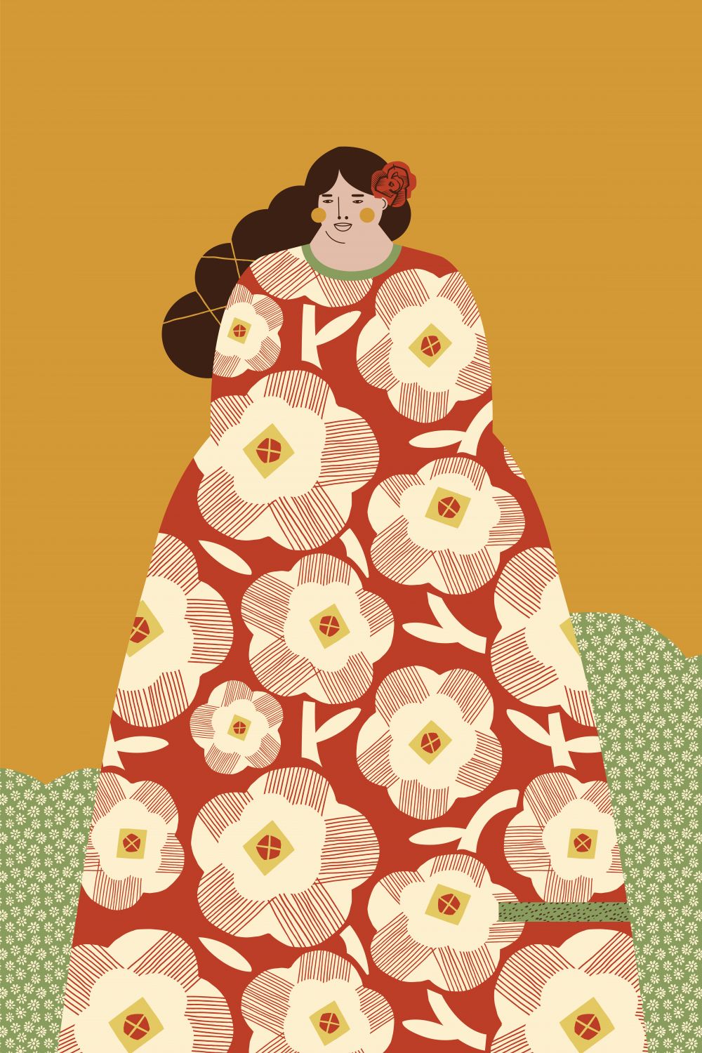 Mujer con Kimono Rojo